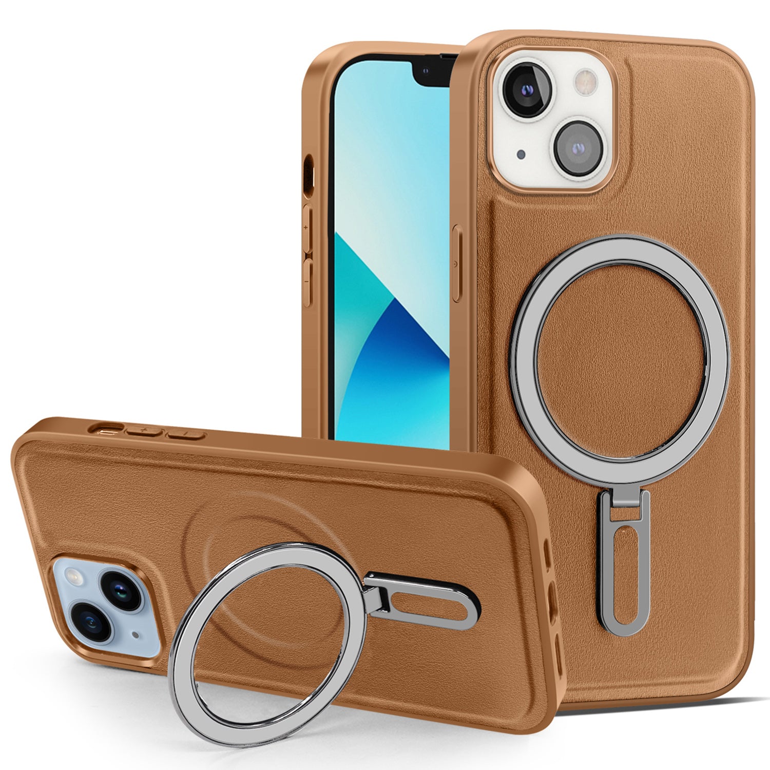 For iPhone 13 6.1 inch PU Leather Coated PC TPU Phone Case Magnetic Cover with Kickstand For iPhone 13 6.1 inch PU Leather Coated PC TPU Phone Case Magnetic Cover with Kickstand